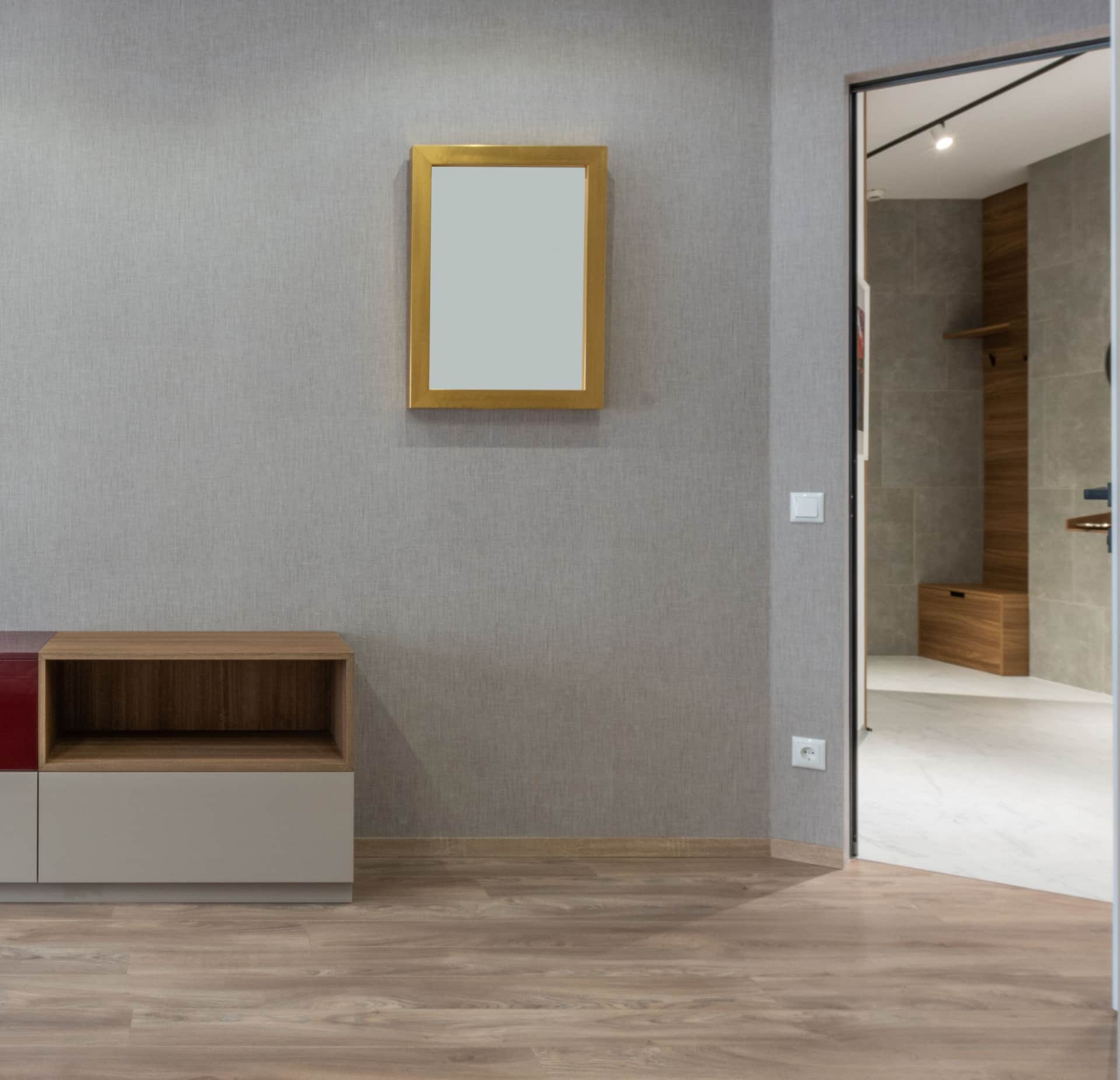 An open interior doorway between two rooms
